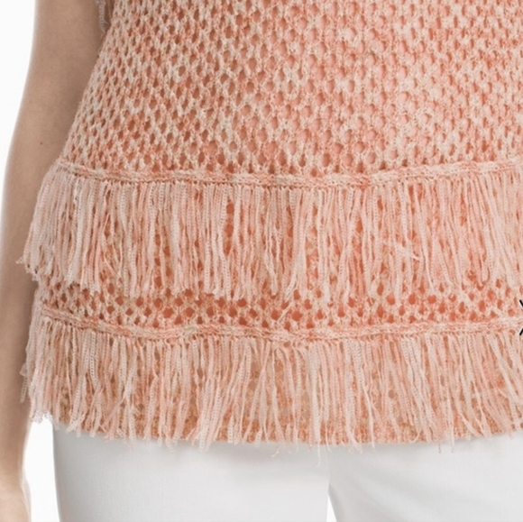 NWT White House Black Market Peach Smoothie Fringe Crochet Sweater Size XS - Picture 4 of 5